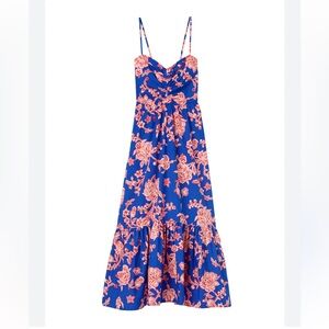 A.L.C lilac cotton midi dress royal blue floral print with pockets